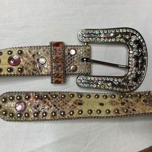 Studded Snakeskin Leather Belt
